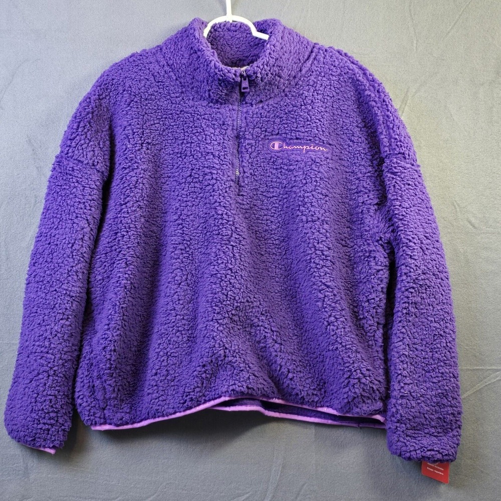 Champion Women's 2XL Cropped 1/4 Zip Purple Pullover Sherpa Sweatshirt